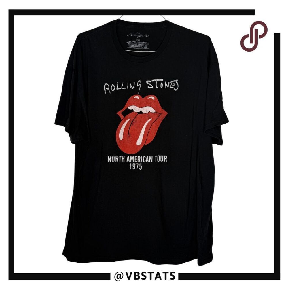 The Rolling Stones Men's North American Tour 1975 Short Sleeve T-Shirt Black XXL